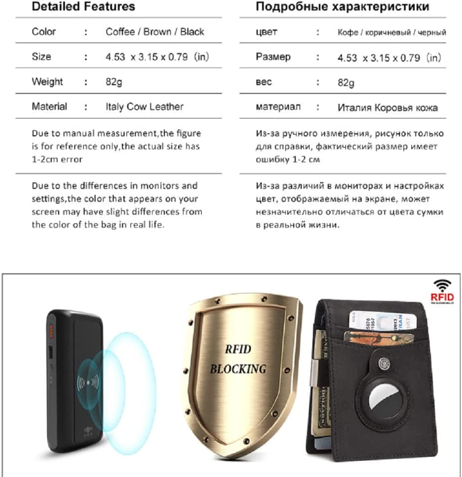 Mens Wallets, Mens Leather Rfid Bifold Wallet with 2 ID Windows, Apple Airtag Wallet Men, Slim Larger Capacity Genuine Leather Money Clip with Gift Box, Fashion Crazy Horse Leather Wallet for Him AULKZIOV