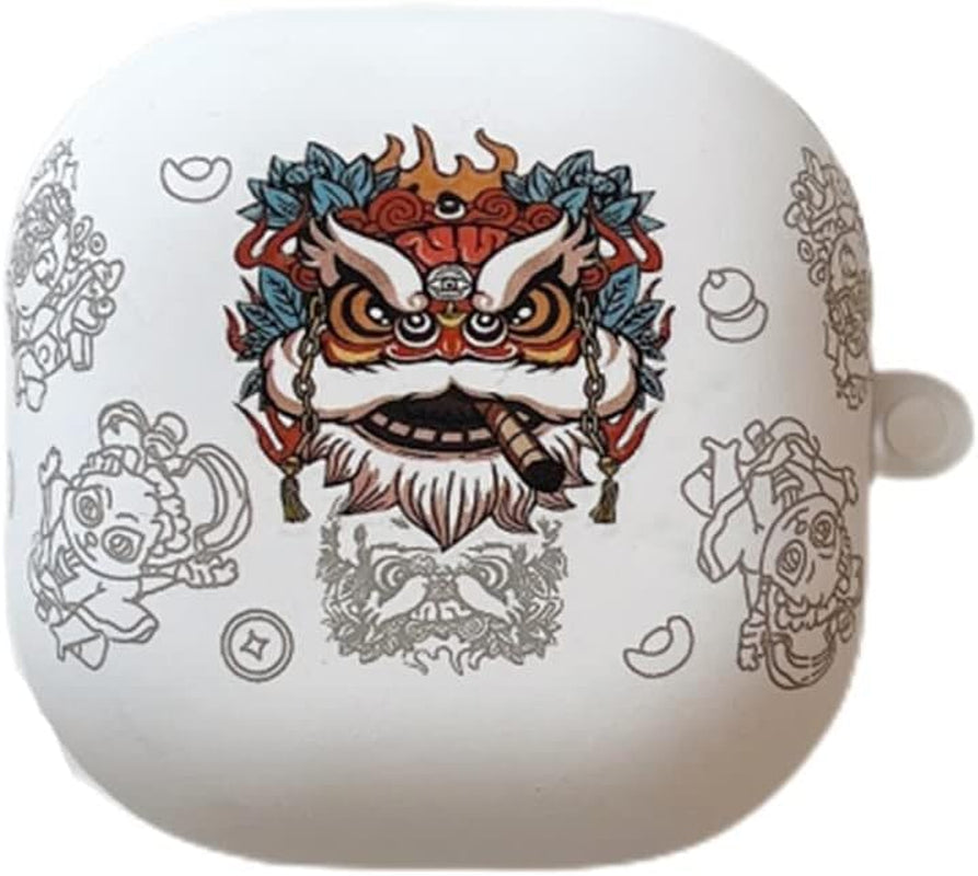 CASEVERSE Case for Samsung Galaxy Buds2 Pro/Buds 2 /Buds Pro/Buds Live with Keychain, Soft TPU Cool Lion Head Protective Covers for Girls Boys Teens CASEVERSE White