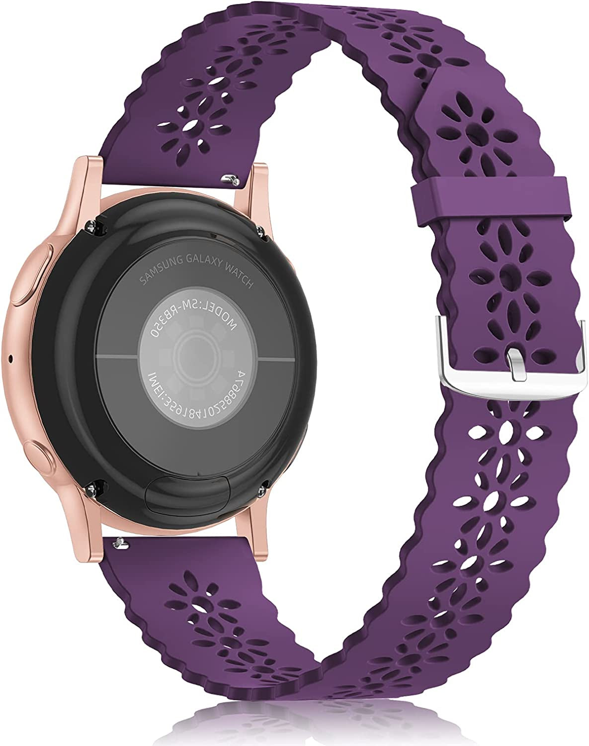 Lace Silicone Band 20Mm Compatible for Samsung Galaxy Watch 4 40Mm 44Mm/Watch 3 41Mm/Active 2 Watch Bands 40Mm 44Mm/Watch 4 Classic 42Mm 46Mm, Slim Bands Soft Smartwatch Strap for Women(Black) Seizehe Dark Purple