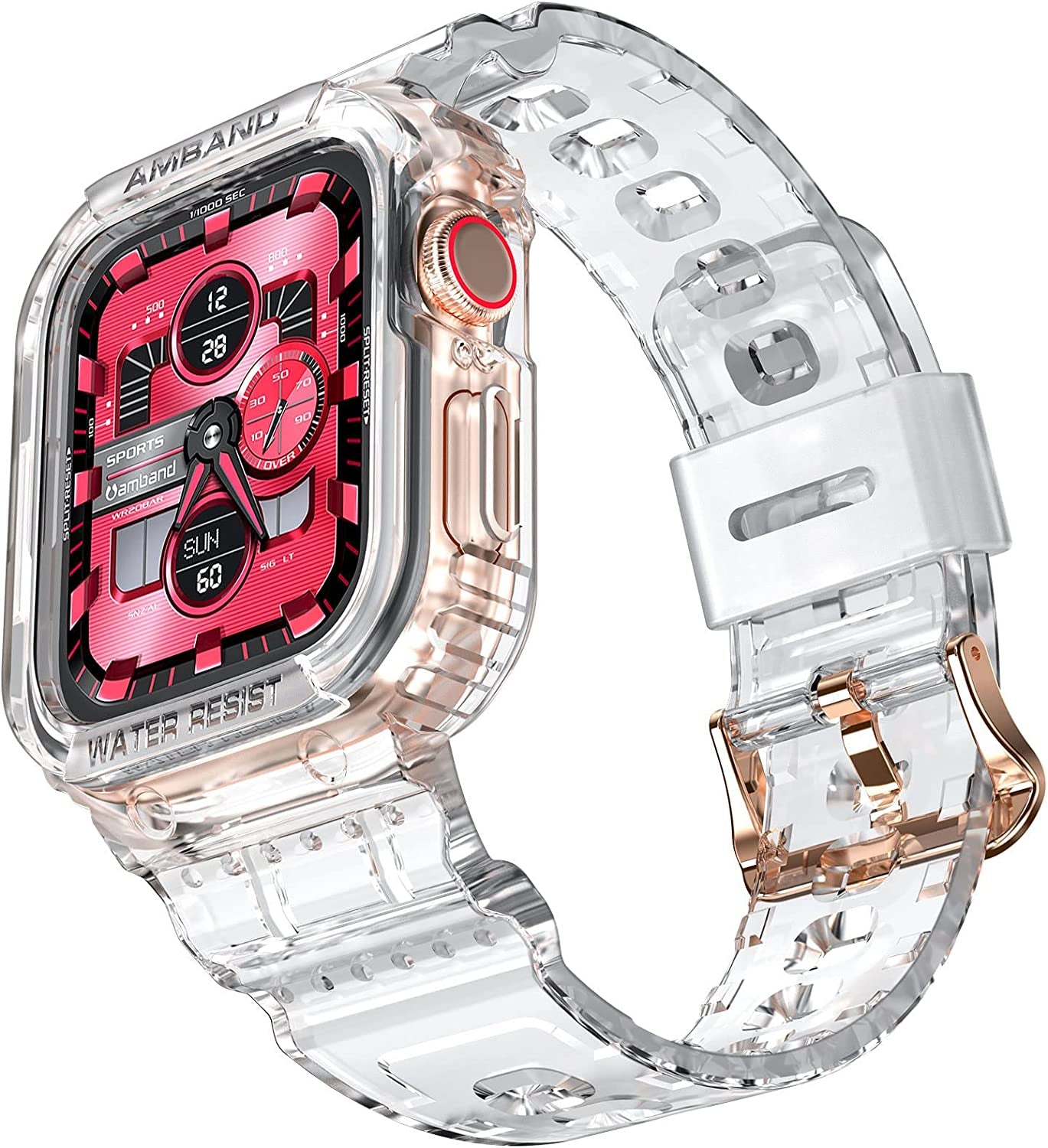 Amband Compatible for Apple Watch Band 45Mm 44Mm 42Mm with Bumper Case, Rugged Men Bands for Apple Watch SE and Iwatch Series 7 6 5 4 3 2 1, Sport Military Protective Cases Drop-Proof, Matte Black amBand Clear 38mm/40mm/41mm