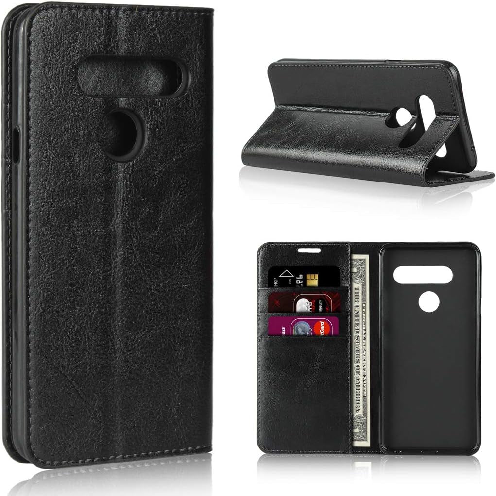 Icovercase for LG V40 Thinq Wallet Case with Card Slots Holder, Premium Leather Kickstand Feature Flip Folio Case Cover for LG V40 Thinq (Khaki) iCoverCase Black