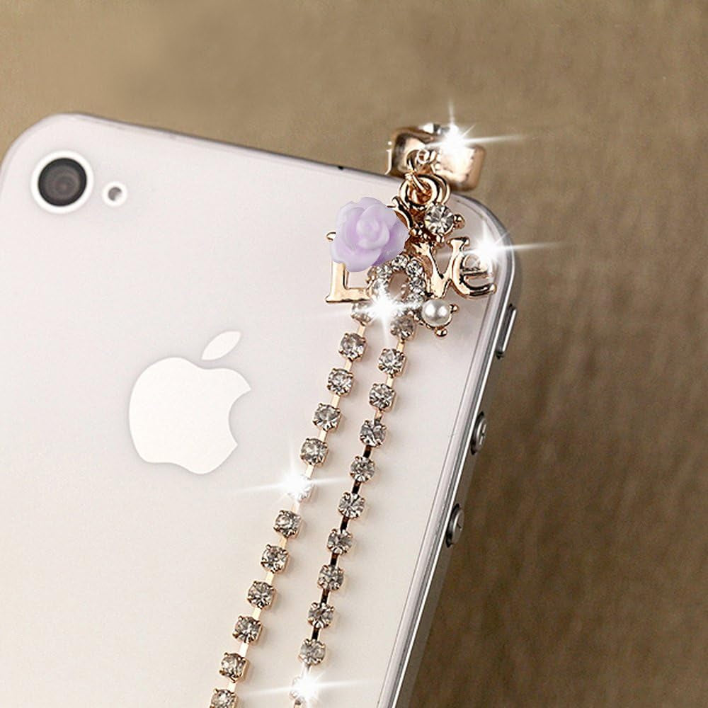 Love Heart Purple Rose Charm Cell Phone Dust Plug for Iphone Huawei Ipad Ipod Samsung MI Android Phone with 3.5Mm Earphone Jack IP570-B2 Monnel