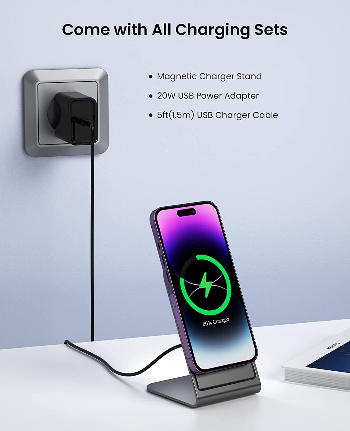 DSUSMA 15W Magnetic Wireless Charger Compatible with Magsafe Charger/Iphone 14/14 Pro/14 Plus/14 Pro Max/Iphone 13/13 Pro/13 Pro Max/Iphone 12 Series, with 20W Power Charger+5Ft Charger Cable(Black) DSUSMA