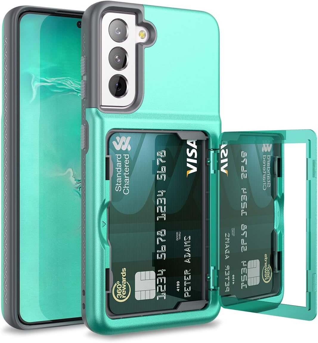 Welovecase for Samsung Galaxy S21 Wallet Case with Credit Card Holder & Hidden Mirror, Defender Protective Shockproof Heavy Duty Protection Phone Cover for Samsung Galaxy S21 5G, 6.2 Inch Black WeLoveCase Mint