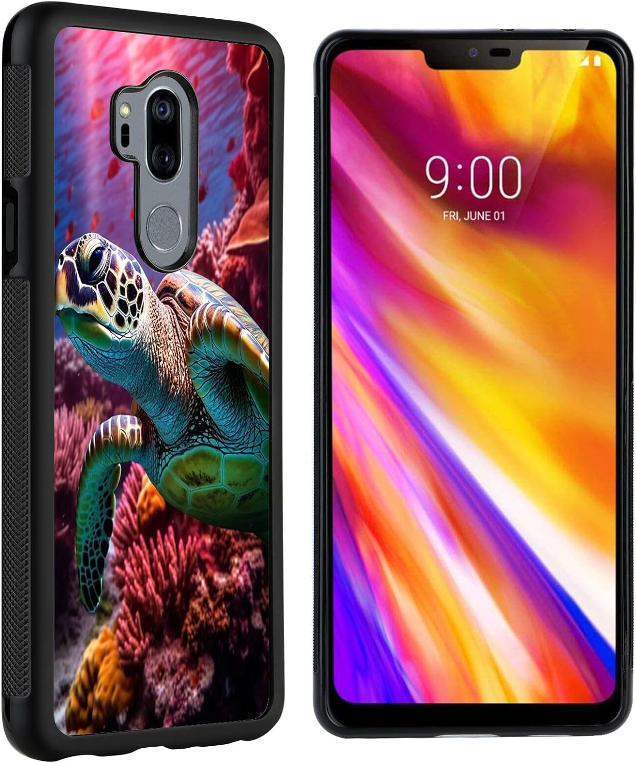 Deweidirect Phone Case for LG G7 Thinq with Sea Turtle Designer Art012 Black Slim Rubber Frame Full Body Protection Cover Case for LG G7 Thinq Drop Protection JINXIUSS Sea Turtle Designer Art227