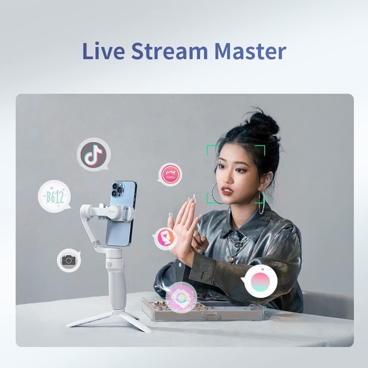 Zhiyun Smooth Q4 Combo Smartphone Gimbal Stabilizer, 215Mm Built-In Extension Rod 5500K Magnetic Fill Light Compatible with Android and Iphone for Vlog Tiktok Youtube Video zhi yun