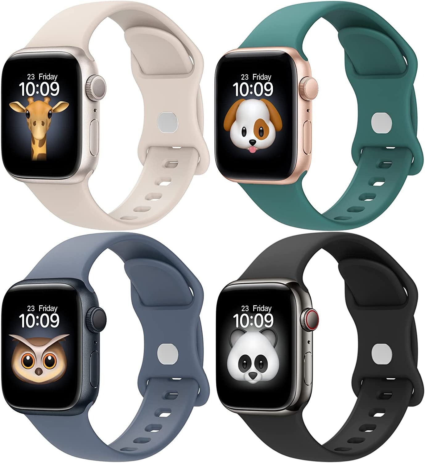 BRG 4 Pack Bands for Apple Watch Band Series Ultra SE 8 7 6 5 4 3 2 1 40Mm 38Mm 44Mm 42Mm 45Mm 41Mm 49Mm, Women and Men Sport Apple Watch Bands, Soft Silicone Strap Replacement for Iwatch Bands BRG Black/Starlight/Olive Green/Blue Grey 45mm/44mm/42mm/49mm