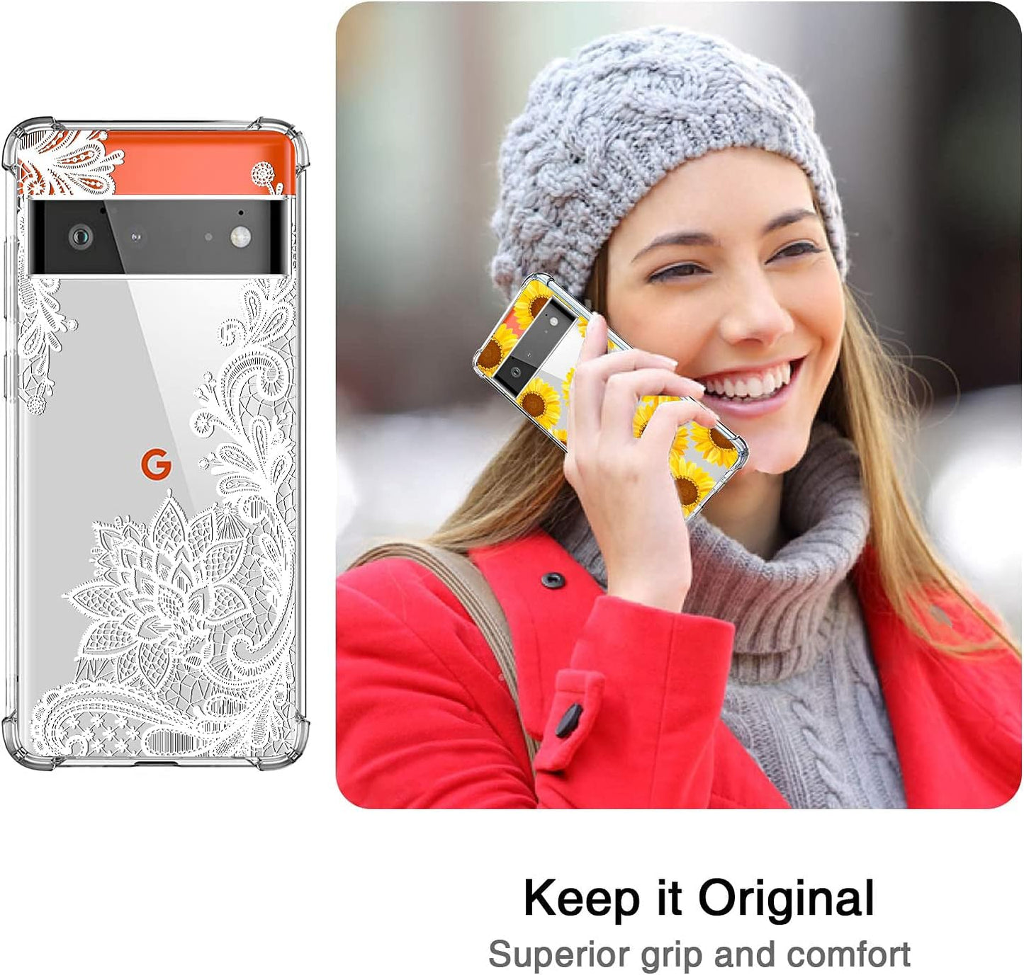 (3 Pack) for Google Pixel 6 Case, for Pixel 6 Case, Shock-Absorption Anti-Scratch Crystal Clear Soft TPU Bumper Protective Phone Case Cover for Google Pixel 6 (2021), Flower HAIJ