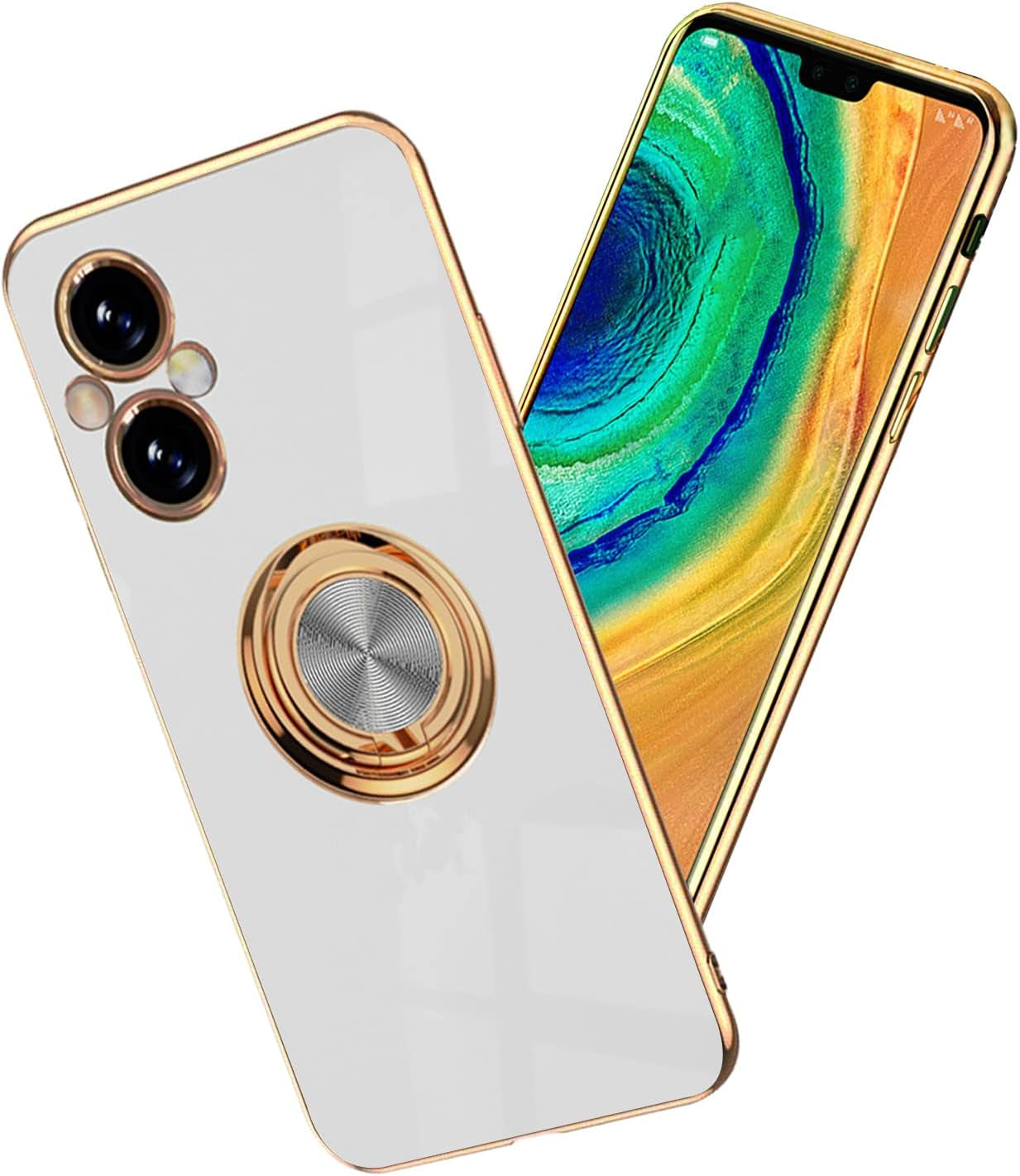 Yarxiawin Compatible for Oneplus Nord N20 5G Case Ring Holder Magnet Silicone, Oneplus N20 5G Case Thin Phone Case Aesthetic Black 360° Rotatable Metal Stand (Dark Green) Yarxiawin White