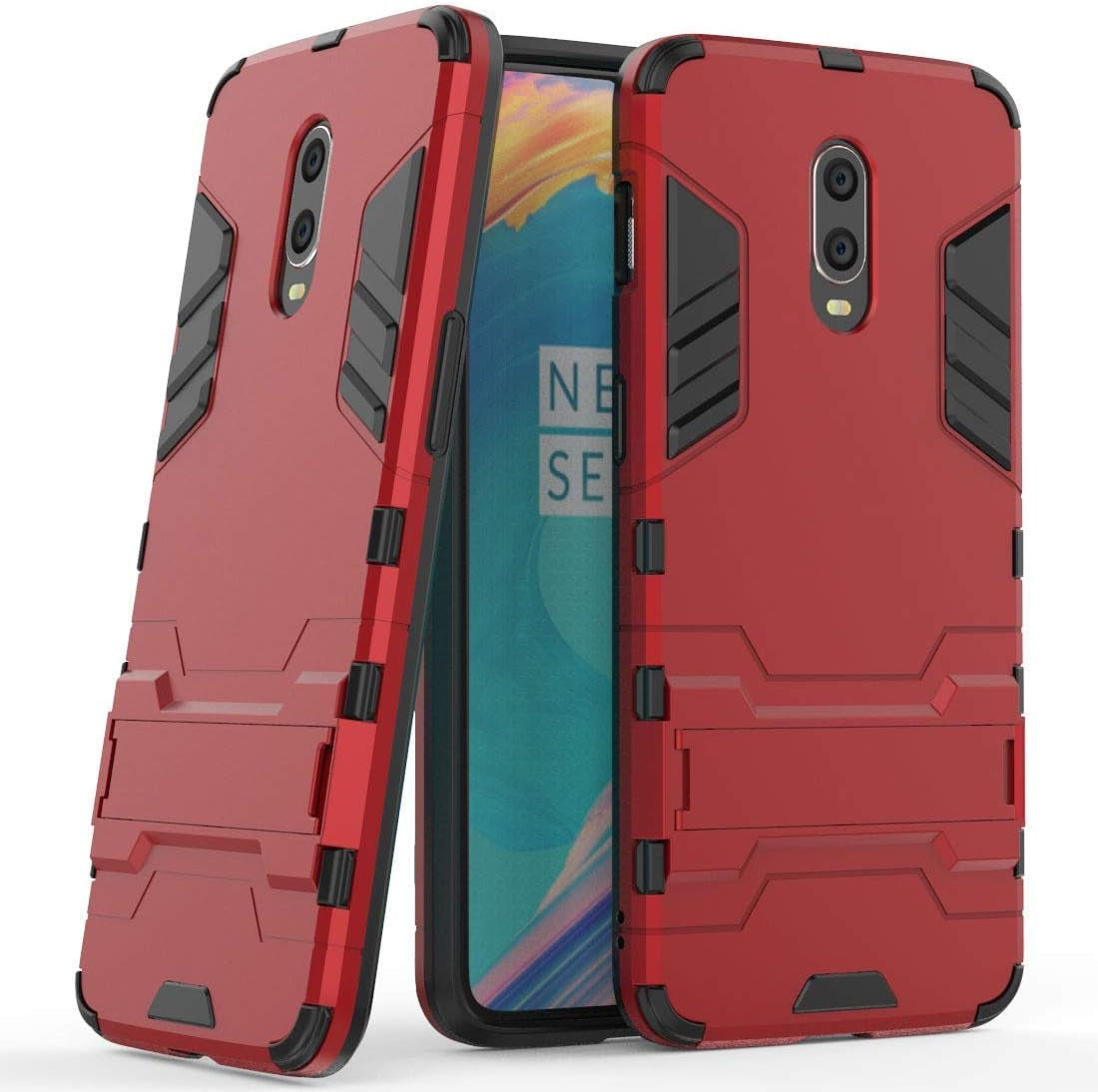 Maijin Case for Oneplus 6T / Oneplus 7 (6.41 Inch) 2 in 1 Shockproof with Kickstand Feature Hybrid Dual Layer Armor Defender Protective Cover (Blue Black) MaiJin Red