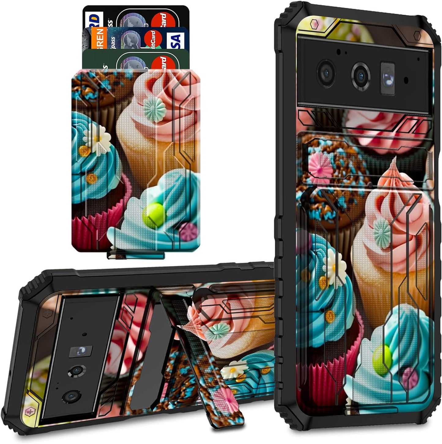 CGFGHHUY for Google Pixel 6 Case for Pixel 6 Wallet Case with Credit Card Holder & Kickstand Dual Layer Hard PC Soft TPU Protective Case for Google Pixel 6 6.4 Inch 2021 - Watercolor CGFGHHUY Sweet Foods For Pixel 6 Pro 6.7 Inch