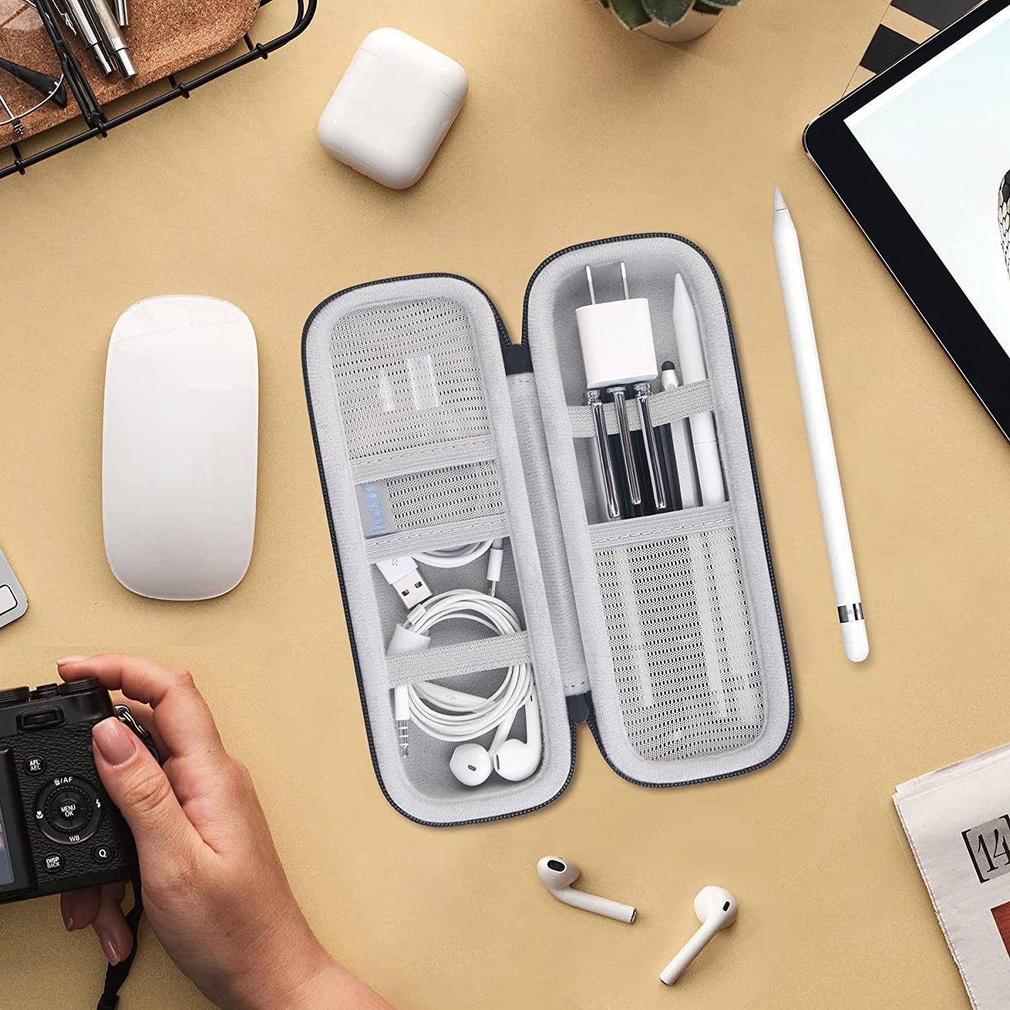 Lacdo Apple Pencil Case Holder for Apple Pencil 2Nd/1St, Ipad Pro Pen Pencil, Apple Pen Accessories, Samsung Huawei Stylus, USB Cable, Earphone Hard EVA Protective Carrying Case Bag, Black Lacdo