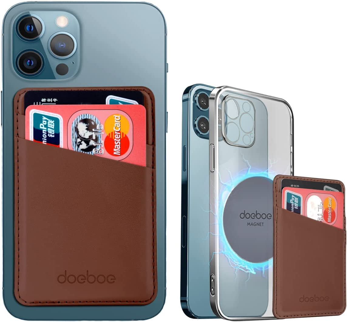 Doeboe Compatible with Magsafe Wallet Iphone 14 13 12 Pro Max, Leather Card Holder for Back of Iphone 13 12, Magnetic Credit Card Wallets for Iphone 13 12 Mini Pro, Mag Safe Accessories (Deep Black) doeboe us Brown