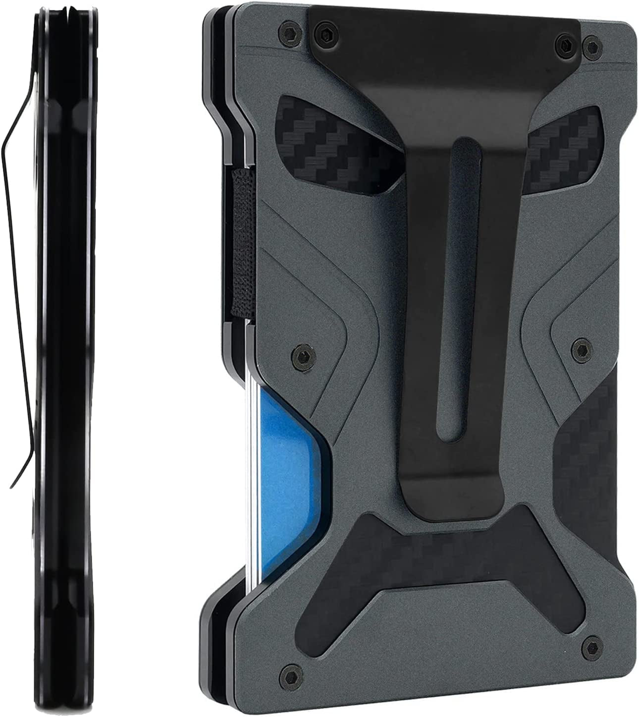 Ahtai Carbon Fiber Wallet for Men - Minimalist Wallet with Cash Strap - Slim Money Clip Metal Wallet - RFID Blocking Mens Wallet with Gift Box - Cash Credit Card Holder AhTai Aluminum in Black