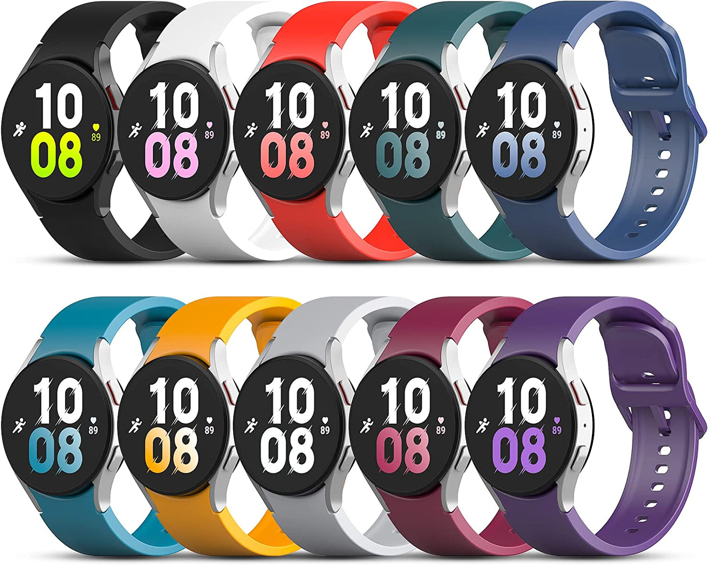 GGKING 10 Pack Compatible with Samsung Galaxy Watch 5 Band Galaxy Watch 4 Band 40Mm 44Mm Galaxy Watch 5 Pro 45Mm Galaxy Watch 4 Classic 42Mm 46Mm Gapless Soft Strap Silicone No Gap Wristband for Women Men GGKING 02# 10Color-Wine Red Small( 5.5"-7.1")