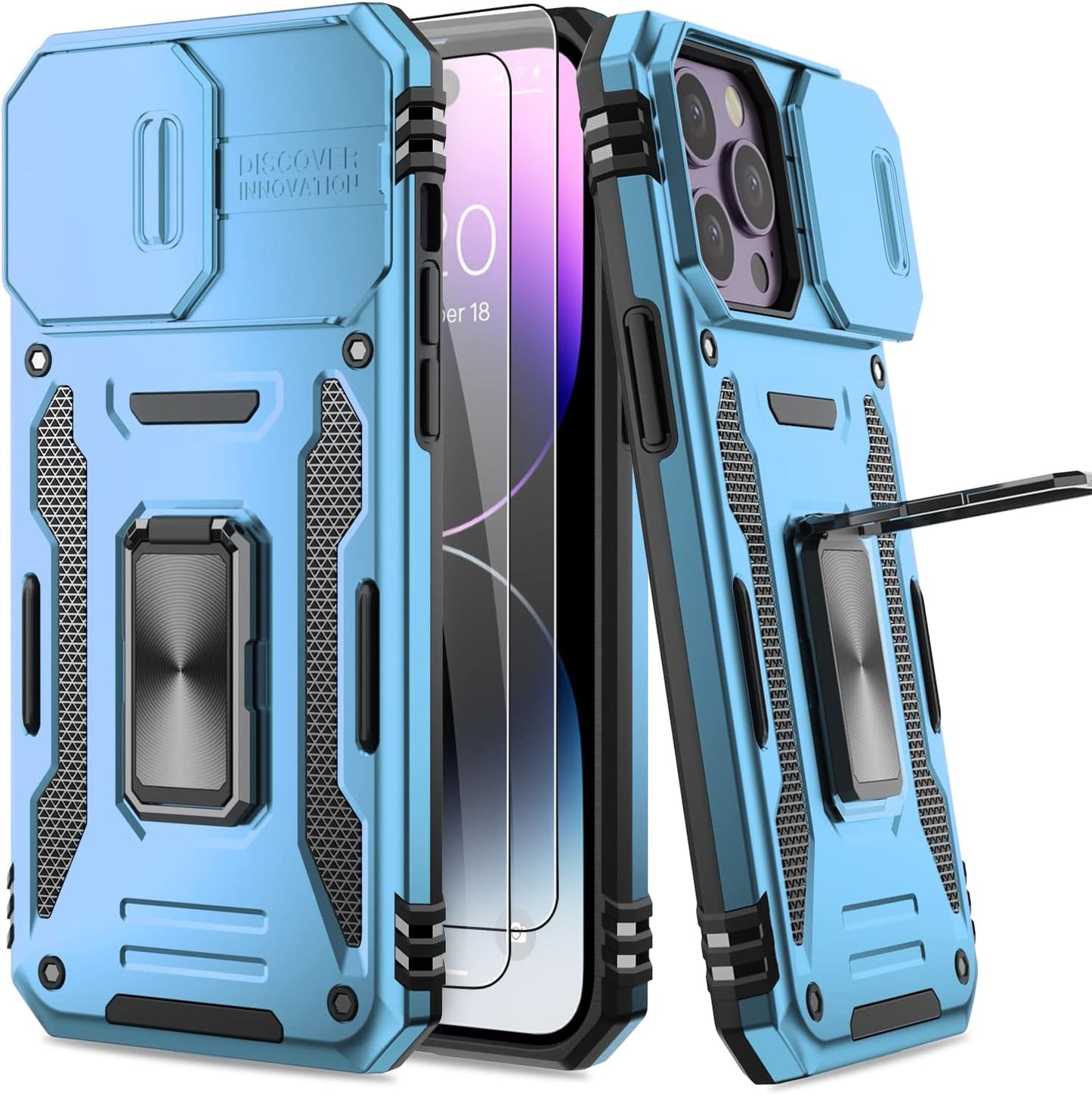 AUPAI Iphone 14 plus Case with Screen Protector,Iphone 14 plus Cover Crystal Clear Anti-Yellow Heavy Duty Acrylic Protective Phone Case with Magnetic Kickstand for Apple Iphone 14 Plus,Green AUPAI