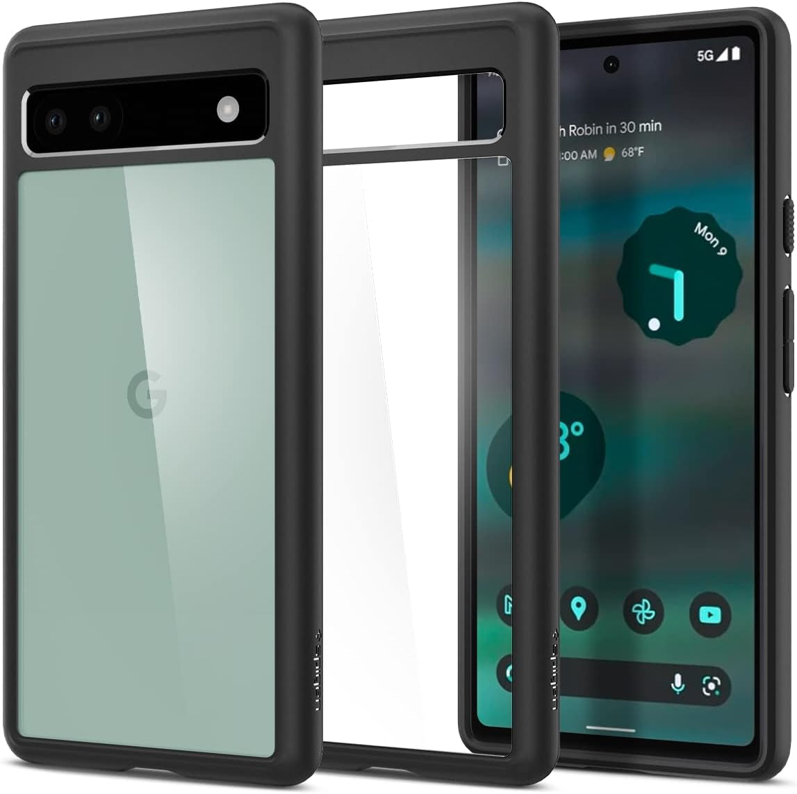 Spigen Ultra Hybrid Designed for Pixel 6A Case (2022) - Crystal Clear Spigen Matte Black
