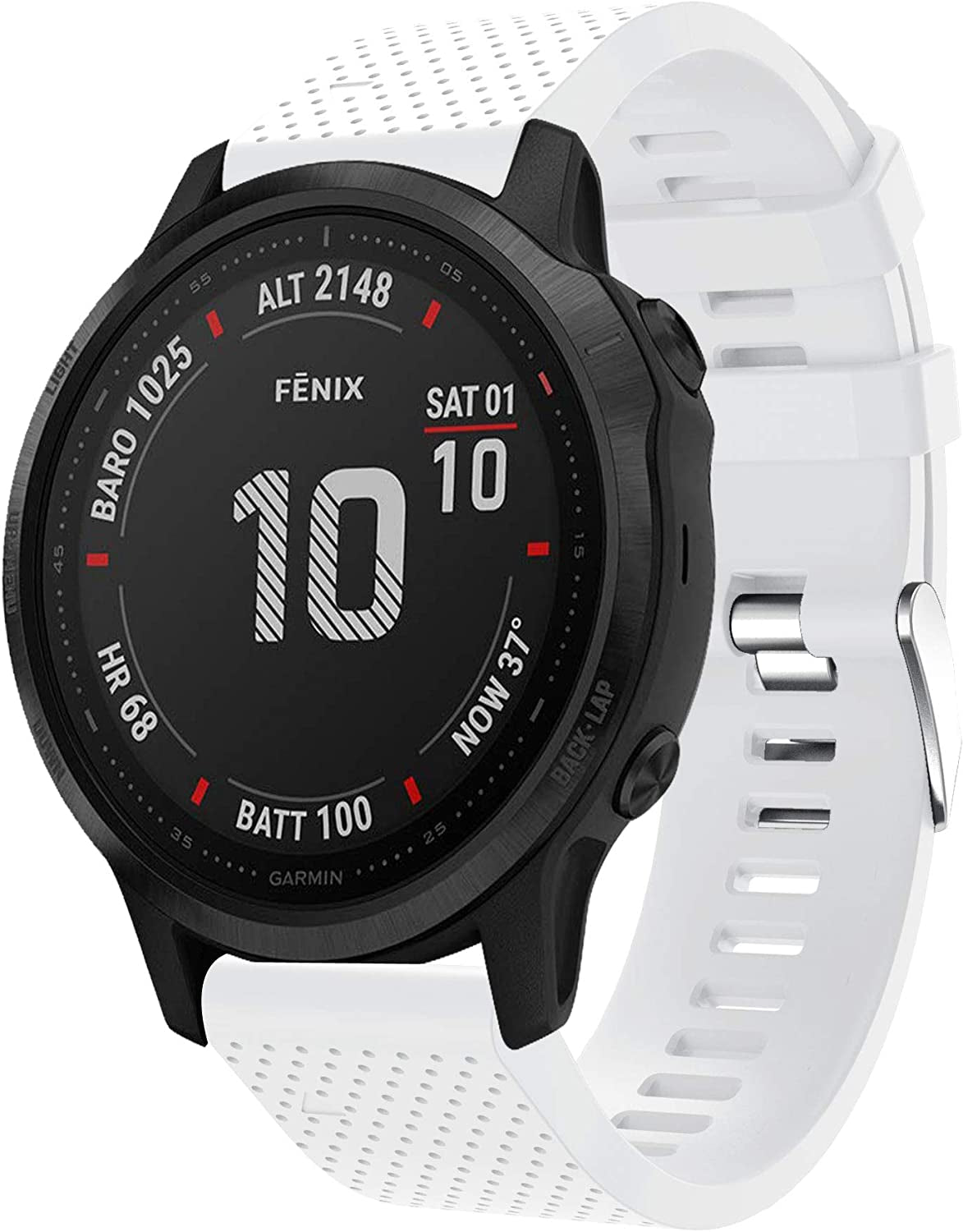 Fit for Garmin Fenix 6S Pro Watch Bands, Fenix 6S Sapphire Quick Fit 20 Watch Band Silicone Replacement Straps Accessory Band Wristbands Fit for Garmin Fenix 5S plus for Women Men (Black) XHNee White