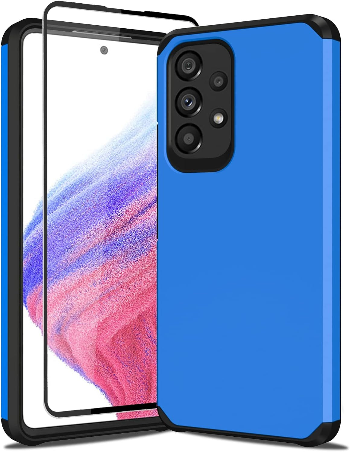 Sunstory for Galaxy A53 5G Case with Tempered Glass Screen Protector, Samsung A53 5G Case, Hybrid Shock Proof Rugged Bumper PC+TPU Cover for Samsung Galaxy A53 5G Case Phone (A53 5G, Navy Blue) SunStory See Blue A53 5G