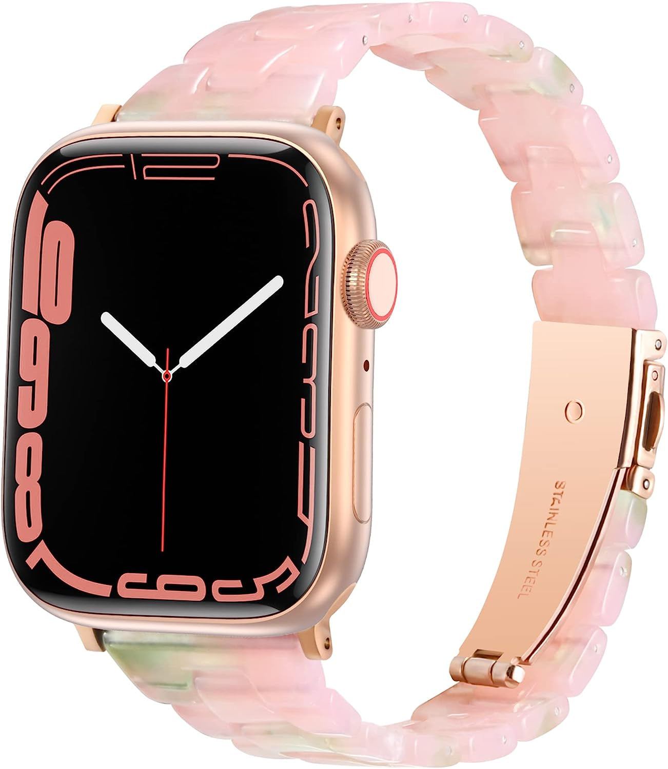 Slim Resin Bands Compatible with Apple Watch Band 38Mm 40Mm 41Mm 42Mm 44Mm 45Mm 49Mm Thin Light Strap with Stainless Steel Buckle Replacement Bracelet for Iwatch Ultra Series 8 SE 7 6 5 4 3 2 1 Arctime Pink Green 42/44/45/49mm