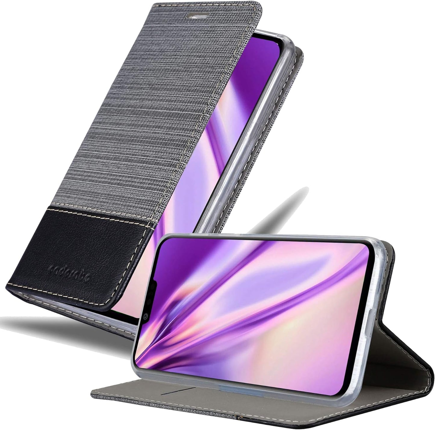 Cadorabo Book Case Compatible with LG G8 in Dark Blue Black - with Magnetic Closure, Stand Function and Card Slot - Wallet Etui Cover Pouch PU Leather Flip Cadorabo Grey Black