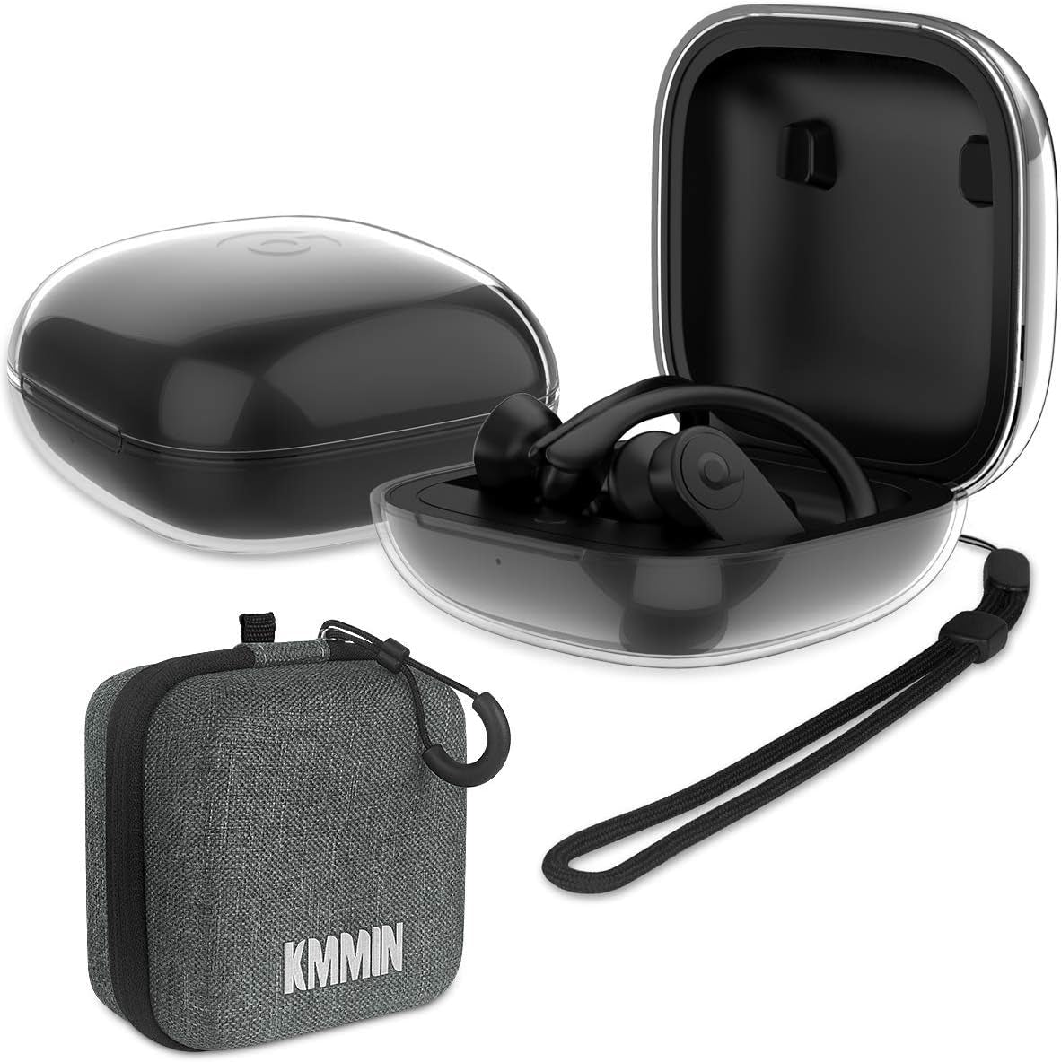 Clear Cover for Powerbeats Pro Case, KMMIN Transparent Case Cover for 2019 Newest Beats Powerbeats Pro Soft TPU Portable Shockproof Scratch-Resistant Skin with Anti-Lost Lanyard and Storage Case KMMIN Clear