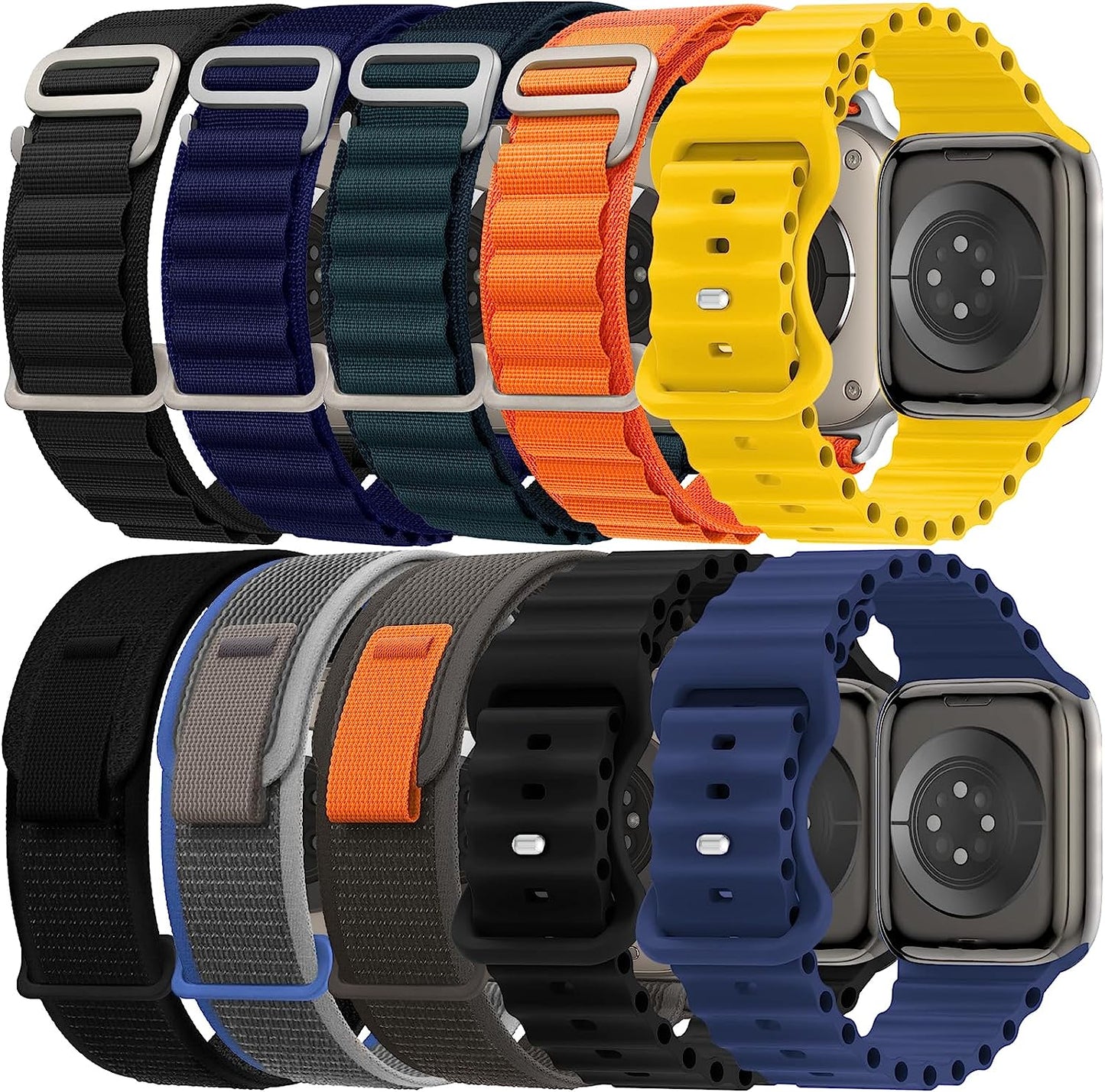 ONFNZ 10 Pack Sport Band Compatible with Apple Watch Ultra Band 49Mm, Trail Loop+ Ocean Loop+ Alpine Loop for Women Men ONFNZ 10 Bands-B