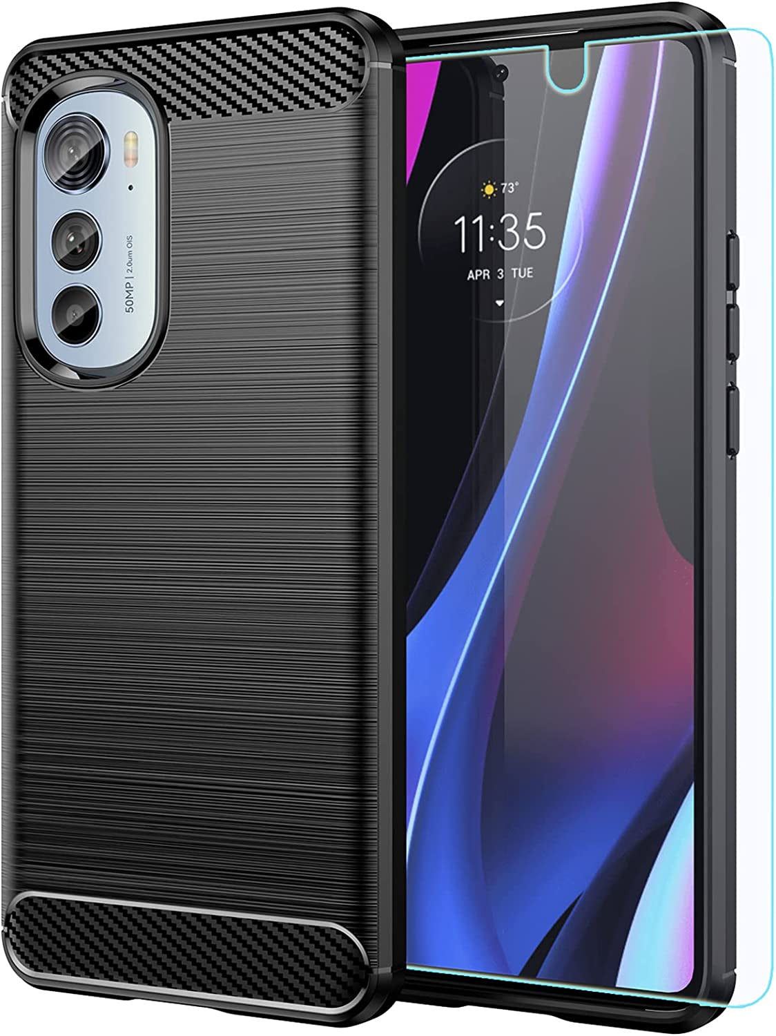 For Motorola Edge 2022 Case, Moto Edge 2022 Case with HD Screen Protector, Fashion Non-Slip Shock-Absorption Flexible TPU Bumper Soft Rubber Protective Phone Case Cover for Motorola Edge 2022, Gray JINZHI Inc Black With Hd Screen Protector Motorola Edge 2022