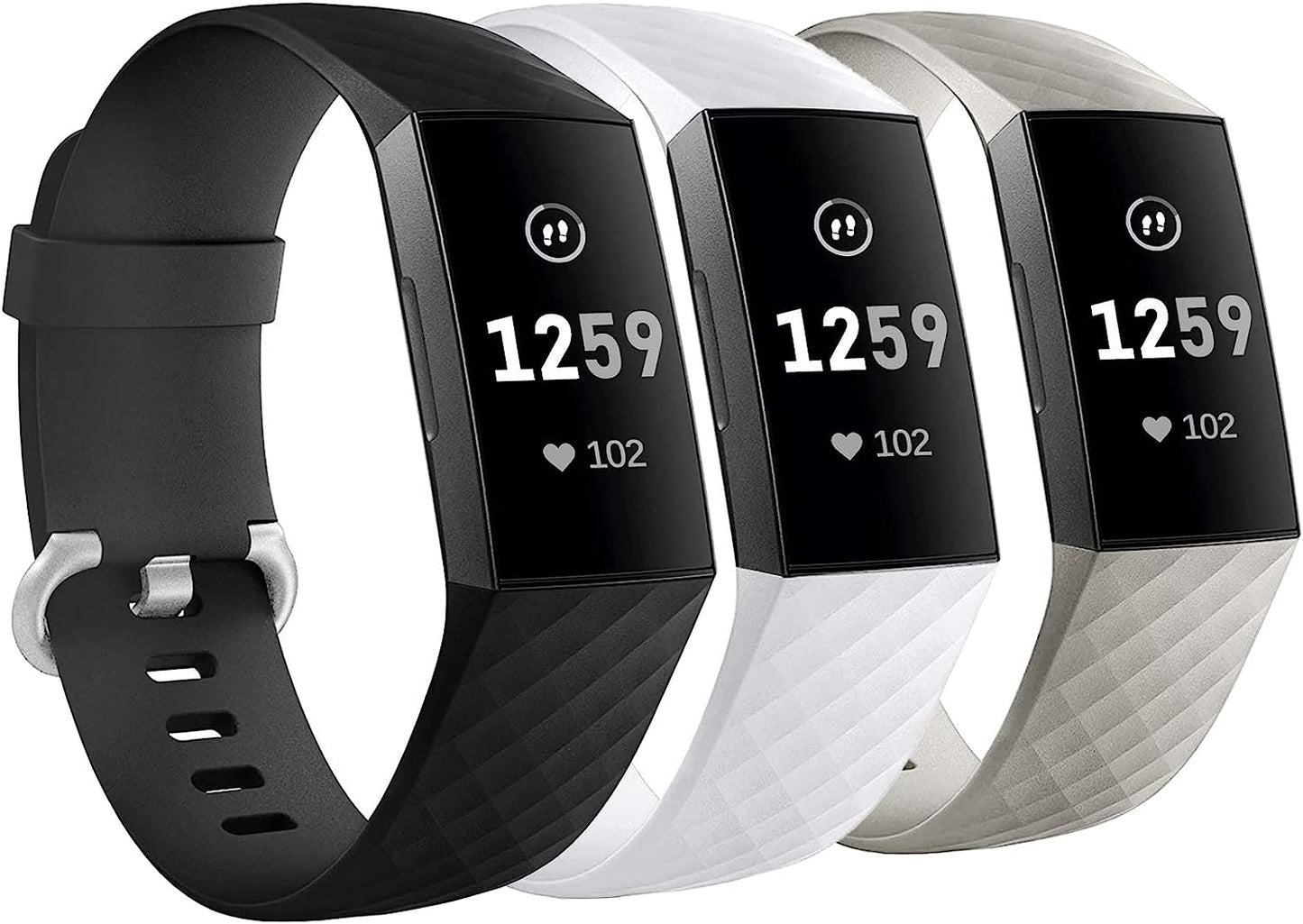 3 Pack Silicone Bands for Fitbit Charge 4/ Fitbit Charge 3/ Charge3 Se,Silicone Fitness Sport Wristbands for Women Men Small Large Cone Black/White/Grey Large