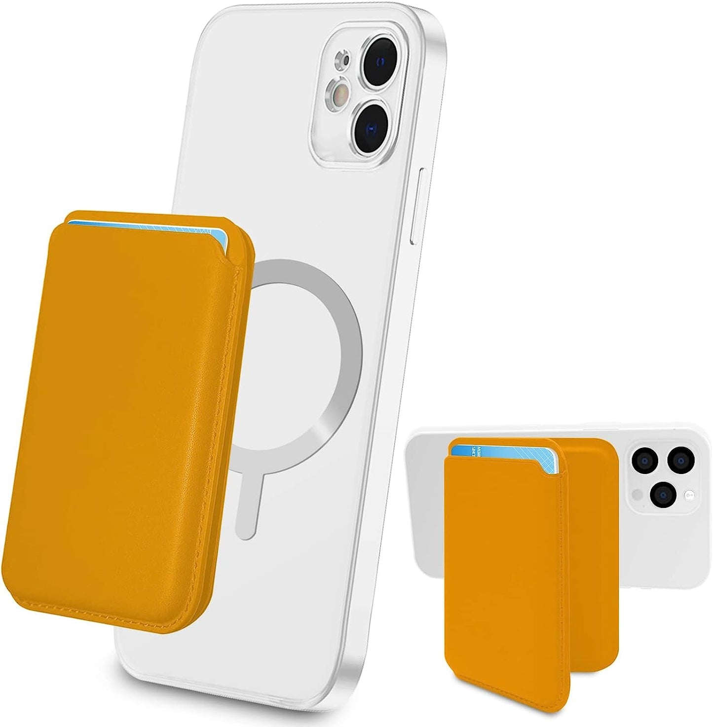 Phone Card Holder, Leather Phone Wallet Stick On, Stretchy Card Holder for Back of Phone Credit Card Holder (Black) MOONS Yellow