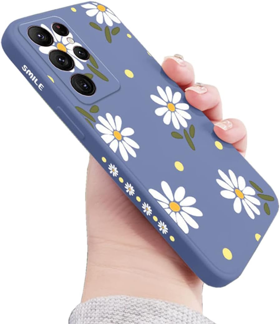 Sunswim Compatible with Galaxy S21 Ultra Case Cute Daisy Pattern Camera Lens Protection Shockproof TPU Bumper Liquid Silicone Protective Cover Phone Cases for Samsung Galaxy S21 Ultra 5G 6.8"-Black Sunswim Grey
