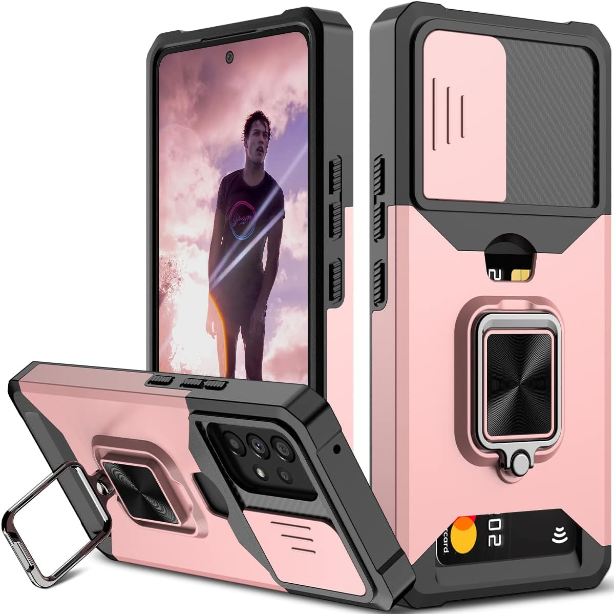 Nvollnoe for Samsung A53 5G Case with Sliding Camera Cover Heavy Duty Protective Galaxy A53 Case with Card Holder Magnetic Rotate Ring Kickstand Phone Case for Samsung A53(Black) Nvollnoe Rose Gold For Galaxy A53 5G