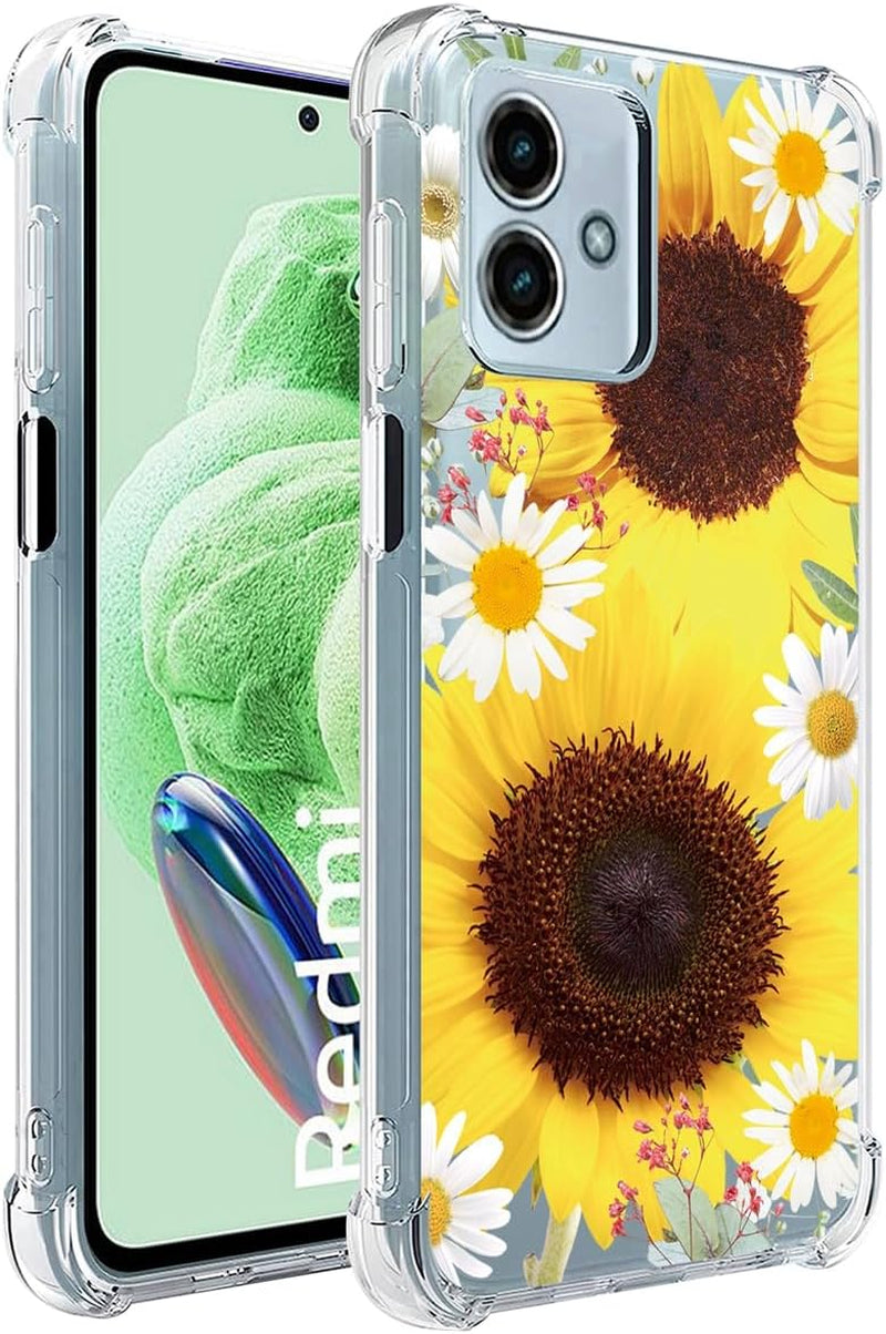 Ueokeird Phone Case for Redmi Note 12 5G Case, Poco X5 5G 22111317PG Case Girls Women, Slim Shockproof Clear Floral Pattern Soft Flexible TPU Protective Cover for Xiaomi Redmi Note 12 5G (Rose Flower) Ueokeird Sunflower