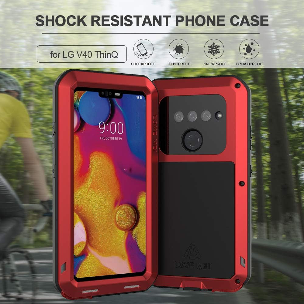 Feitenn Case for LG V40 Thinq, Heavy Duty Case Armor Aluminum Alloy Metal Cover Bumper Soft Rubber Military Shockproof Outdoor Hard Defender Men Gift for LG V40/V40 Thinq - Red Feitenn