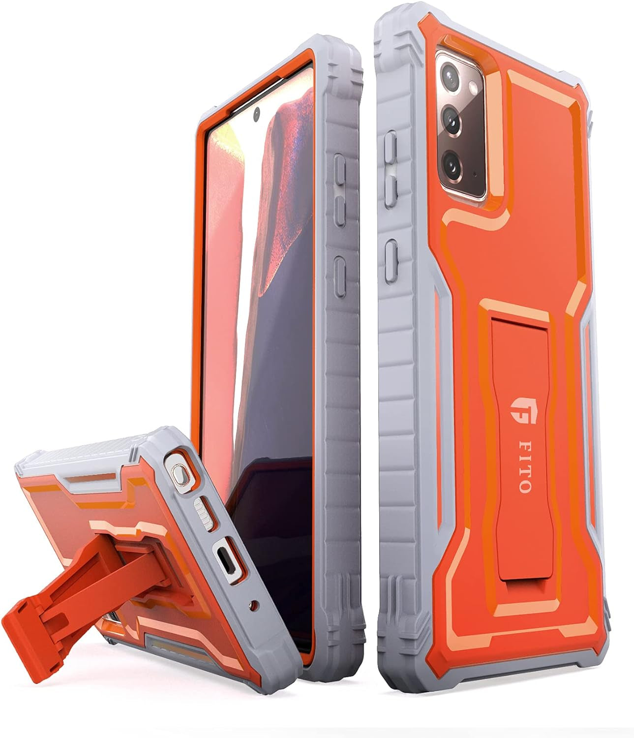 FITO Samsung Galaxy Note 20 Case, Dual Layer Shockproof Heavy Duty Case for Samsung Note 20 5G Phone without Screen Protector, Built-In Kickstand (Black, 6.7 Inch) FITO Orange / 6.7'' Note 20