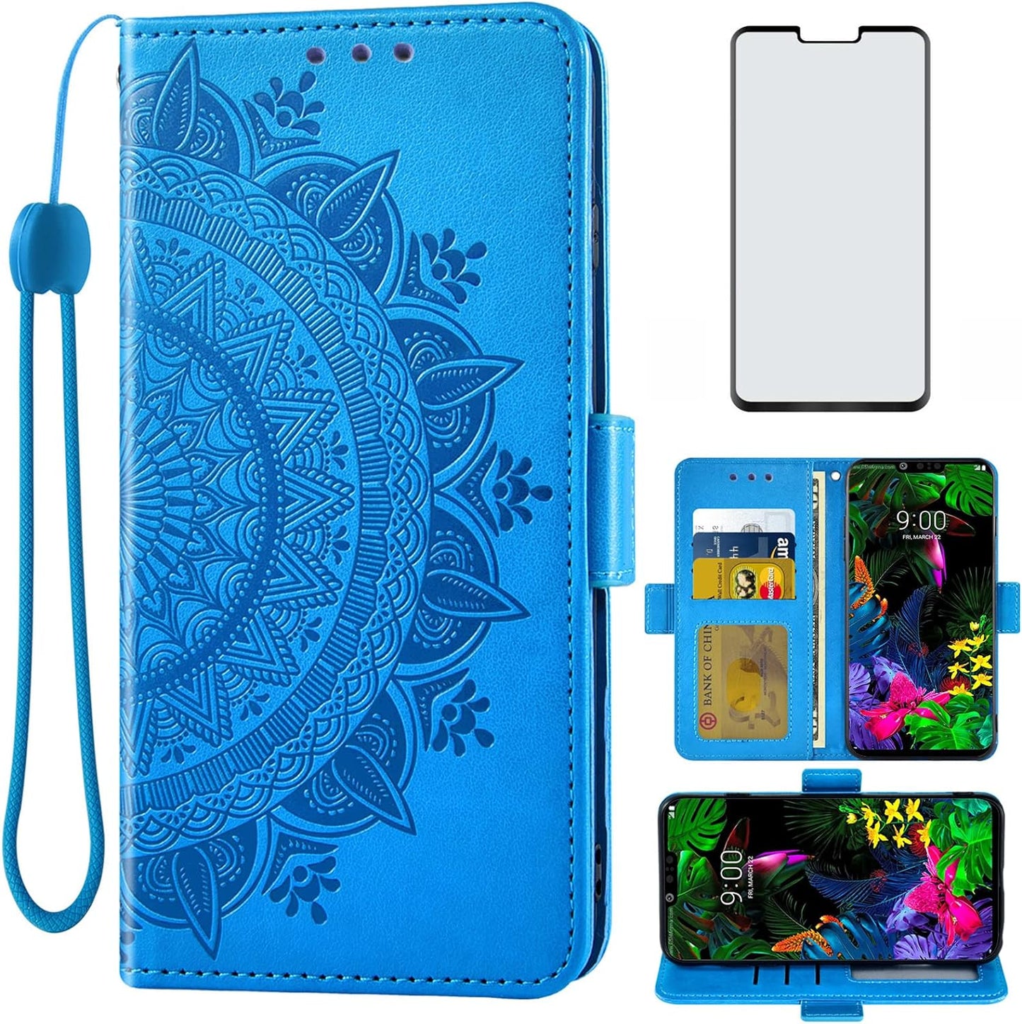 Asuwish Compatible with LG G8 Thinq Wallet Case and Tempered Glass Screen Protector Credit Card Holder Flip Wrist Strap Stand Cell Phone Cover for LGG8 Thin Q G 8 LG8 G8Thinq Lgg8Thinq 8G Women Grey Asuwish Blue For Lg G8 Thinq / G8