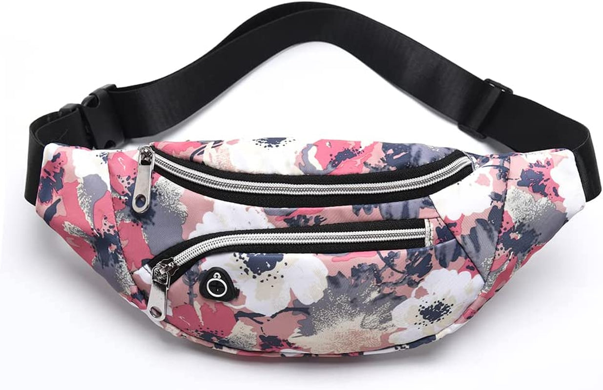 YUNGHE Waist Pack Bag for Men&Women - Fanny Pack for Workout Traveling Running. YUNGHE Pink gray white flowers