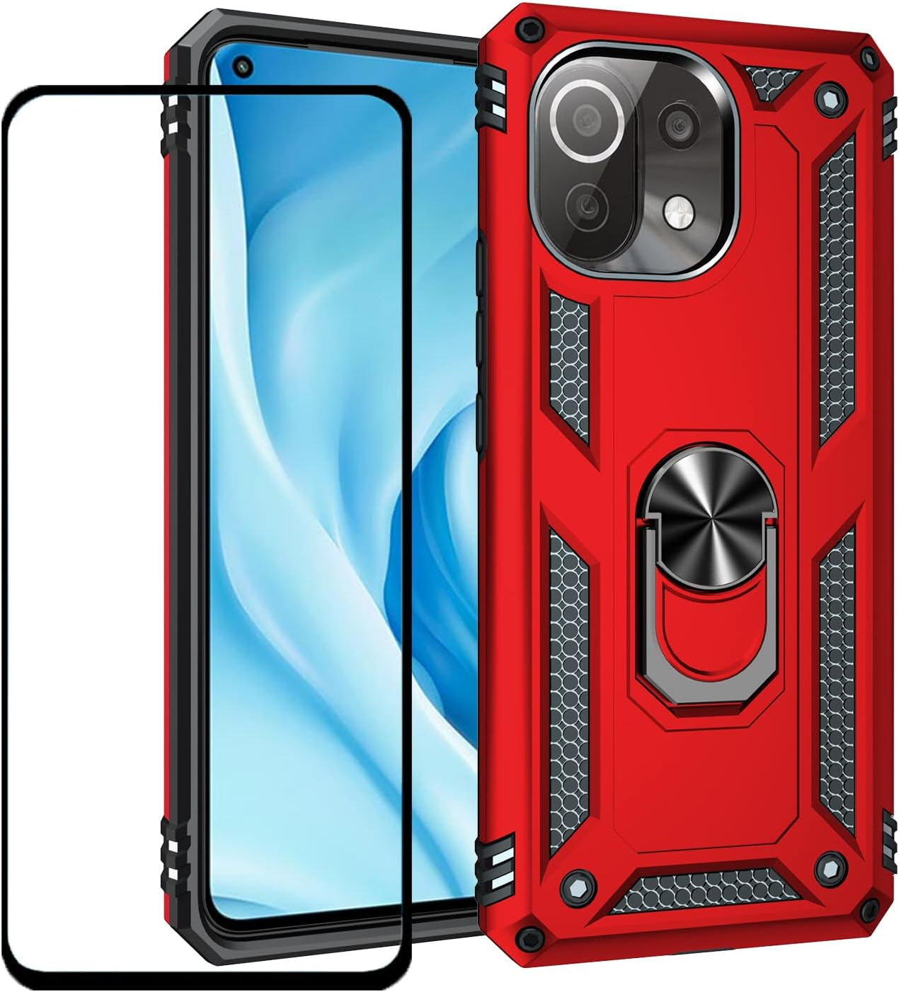 For Xiaomi Mi 11 Lite Case with Screen Protctor,Mi 11 Lite 5G Phone Case,Military-Grade Protective Dual Layer Heavy Duty with Kickstand Car Mout Magnetic Cover for Xiaomi Mi 11 Lite(Mi11 Lite, Black) Generic Red Mi11 Lite