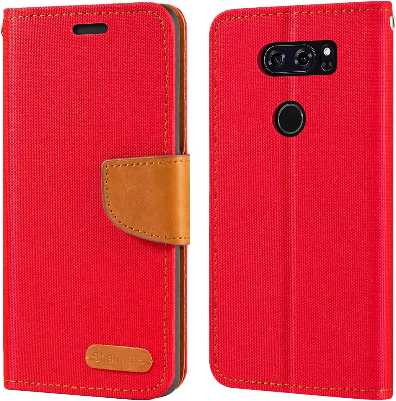 LG V30 Case, Oxford Leather Wallet Case with Soft TPU Back Cover Magnet Flip Case for LG V30 Plus Shantime Red