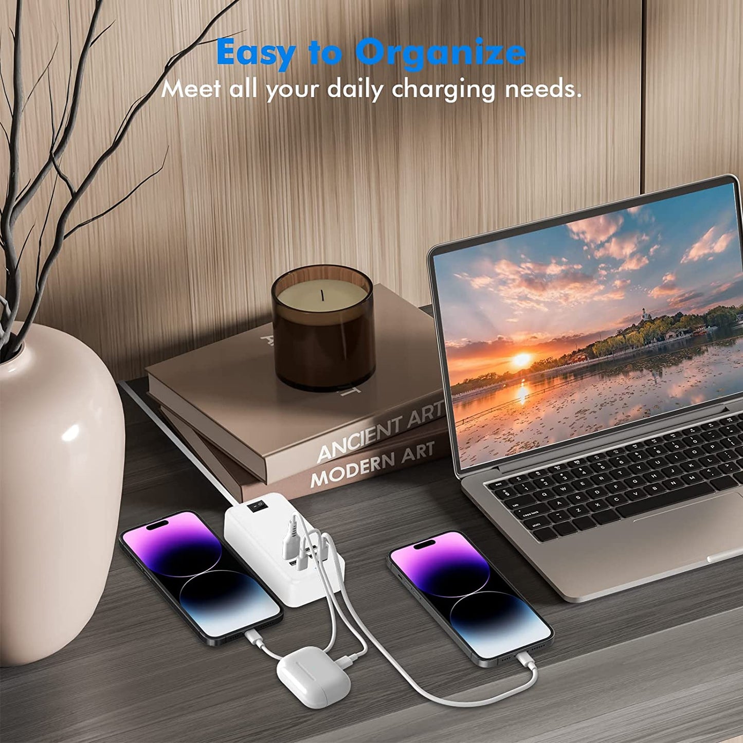 USB Charger, Flymic 6 Port USB Charger Station for Multiple Devices USB Power Strip USB C Charger Block USB Charging Hub for Iphone 14/13 Pro Max/13 Pro/13,Ipad Pro,Switch, Galaxy S21 (White) Flymic