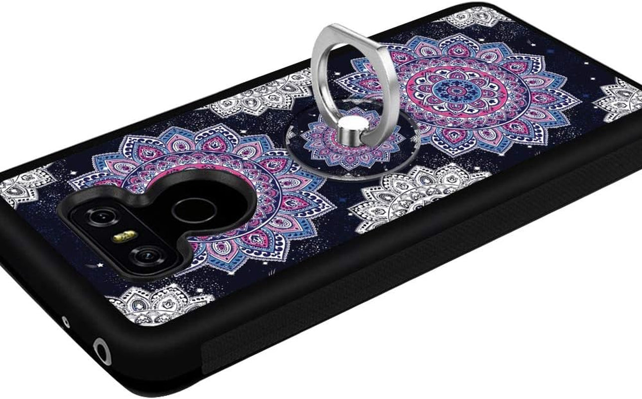Designed for LG G6 Case,Silicone Slim Shockproof Phone Case with Metal Finger Ring Clasp Suitable for Men and Women, Mandala YQCi