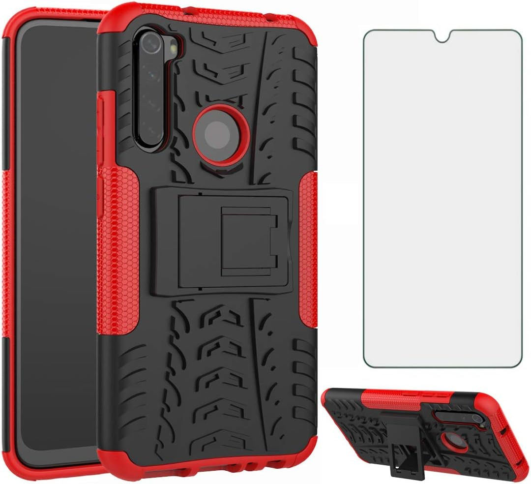 Asuwish Phone Case for Xiaomi Redmi Note 8 with Tempered Glass Screen Protector and Slim Stand Hybrid Heavy Duty Rugged Protective Cell Cover Redme Note8 Kickstand Mobile Accessories Women Men Purple Asuwish Red For Redmi Note 8 For Redmi Note 8