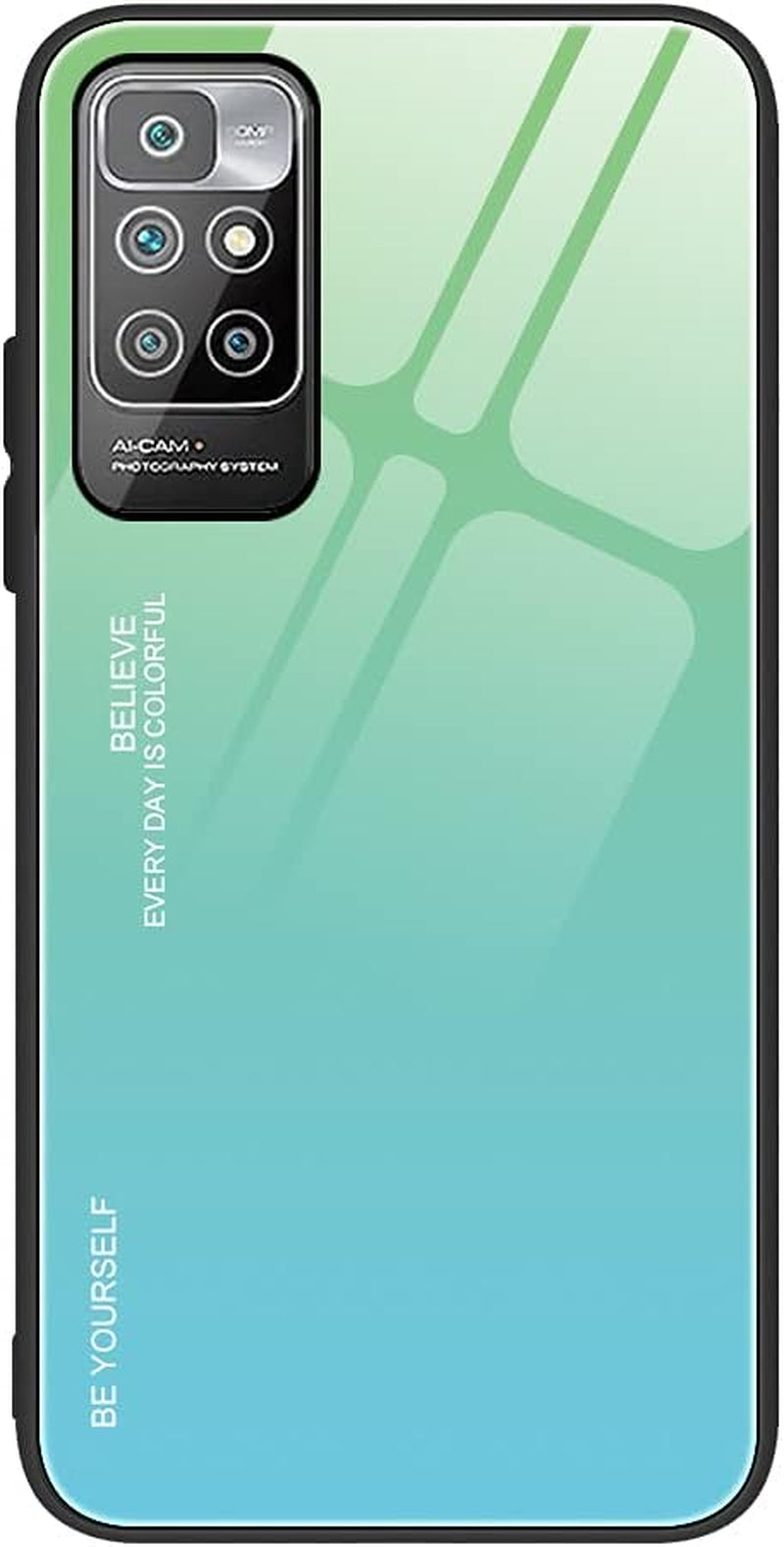 EASSGU Case for Xiaomi Redmi 10 2022 Is Made of Soft TPU Border Tempered Glass Back Cover Drop Resistant Scratch Resistant Purple Red EASSGU Cyan Green Color Gradient