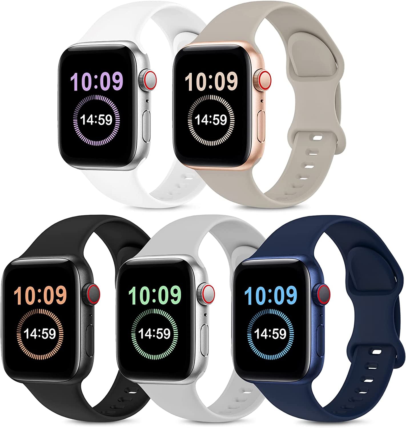OYODSS 5 Pack Bands Compatible with Apple Watch Band 38Mm 40Mm 41Mm 42Mm 44Mm 45Mm 49Mm Women Men, Soft Silicone Sport Replacement Strap Compatible with Iwatch Ultra SE Series 8 7 6 5 4 3 2 1 OYODSS Stone/Black/White/Grey/Navy Blue 38mm/40mm/41mm S/M