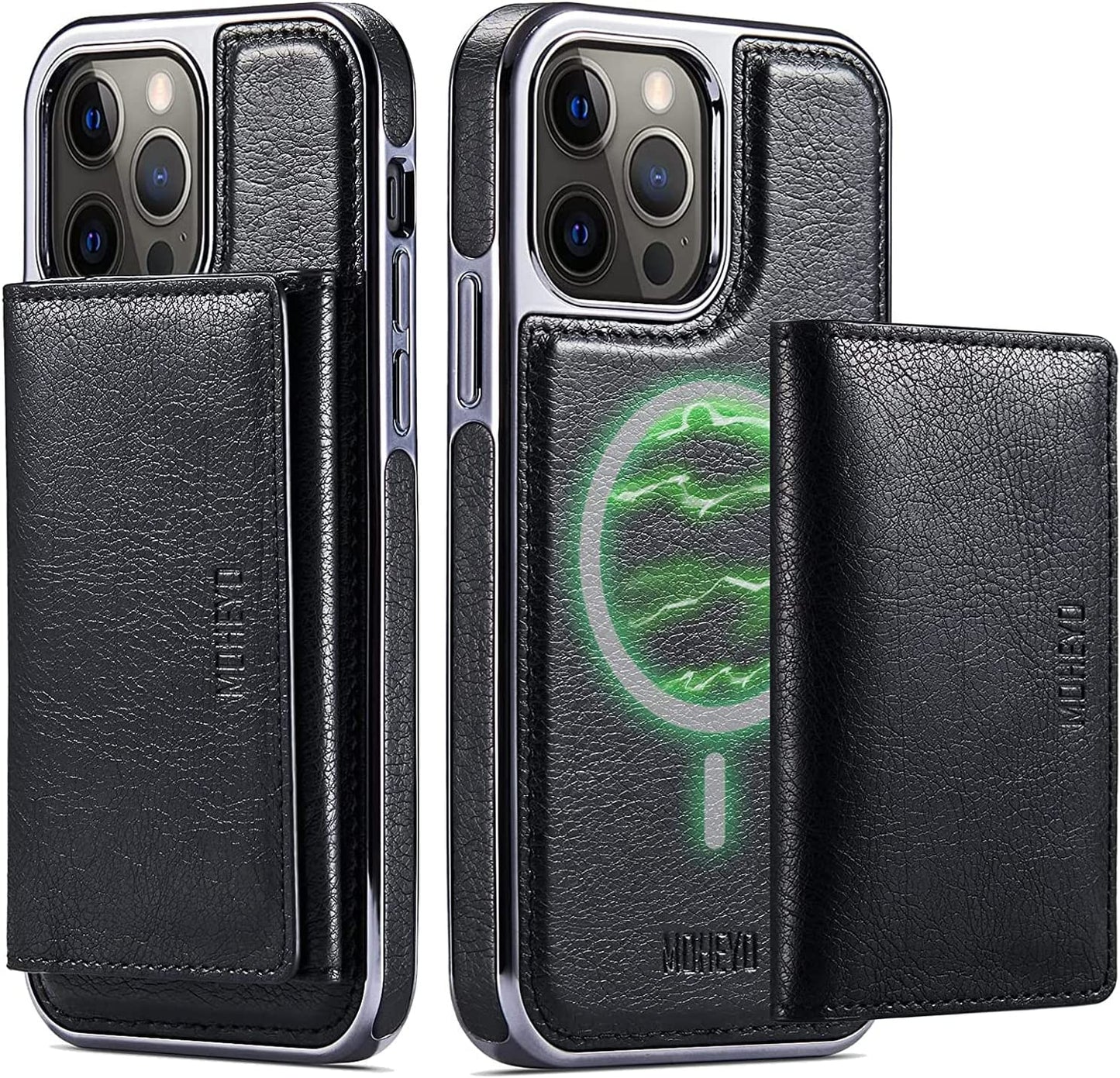 MOHEYO Designed for Iphone 13 Pro Max Case Compatible with Magsafe Charger Magnetic Removable Wallet Card Holder Slim Thin Leather Cover (Brown) MOHEYO Black