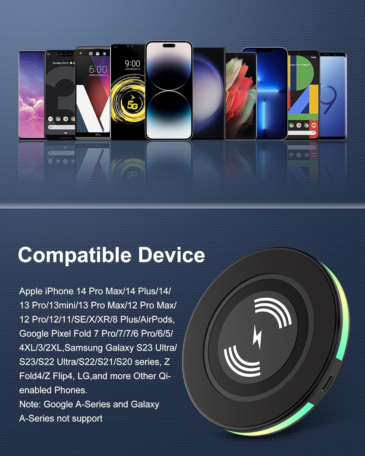 2Pack 15W Phone Wireless Charging Pad for Google Pixel 8 8 Pro 7 Pro 7A 7 6 Pro 6 5, QI Wireless Charger Station Cargador Inalambrico for Android Samsung Galaxy S23 + S22 Ultra Apple Iphone 15 14 13 Shenzhen Chuang Wei Da Technology Co., LTD