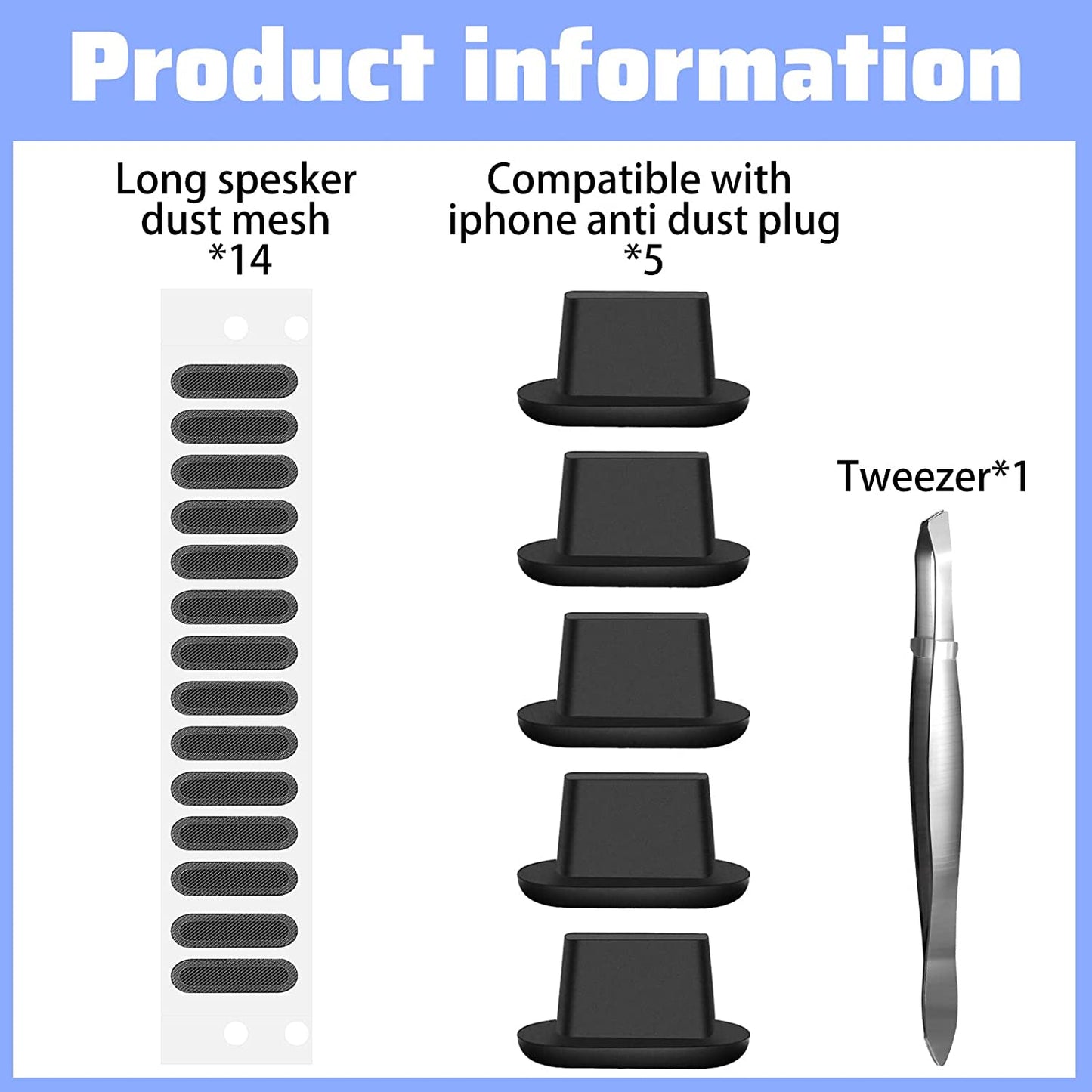 14 Pack Speaker Dust Covers and 5 Pack Phone Dust Plugs with Tweezers, Speaker Dust Proof Stickers Silicone anti Dust Proctors Set(Black) Weewooday