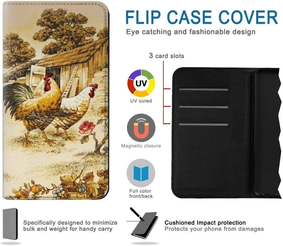 RW2181 French Country Chicken PU Leather Flip Case Cover for LG V30, LG V30 Plus, LG V30S Thinq, LG V35, LG V35 Thinq jjphonecase