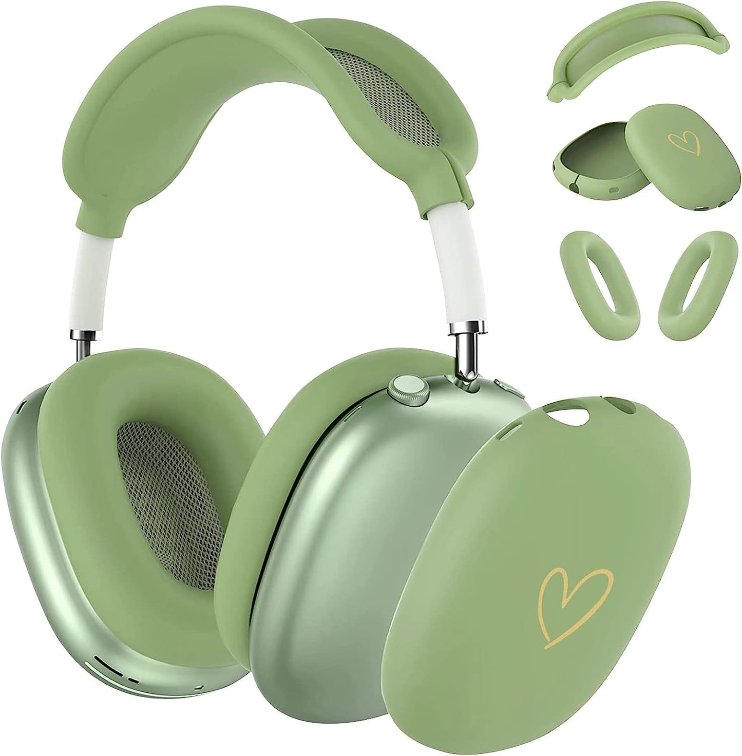 AIIEKZ Case for Airpods Max Headphones,Anti-Scratch Soft Silicone with Gold Heart Pattern Ear Cups Case Cover/Ear Pad Cover/Headband Cover for Apple Airpod Max (Black) AIIEKZ Matcha Green