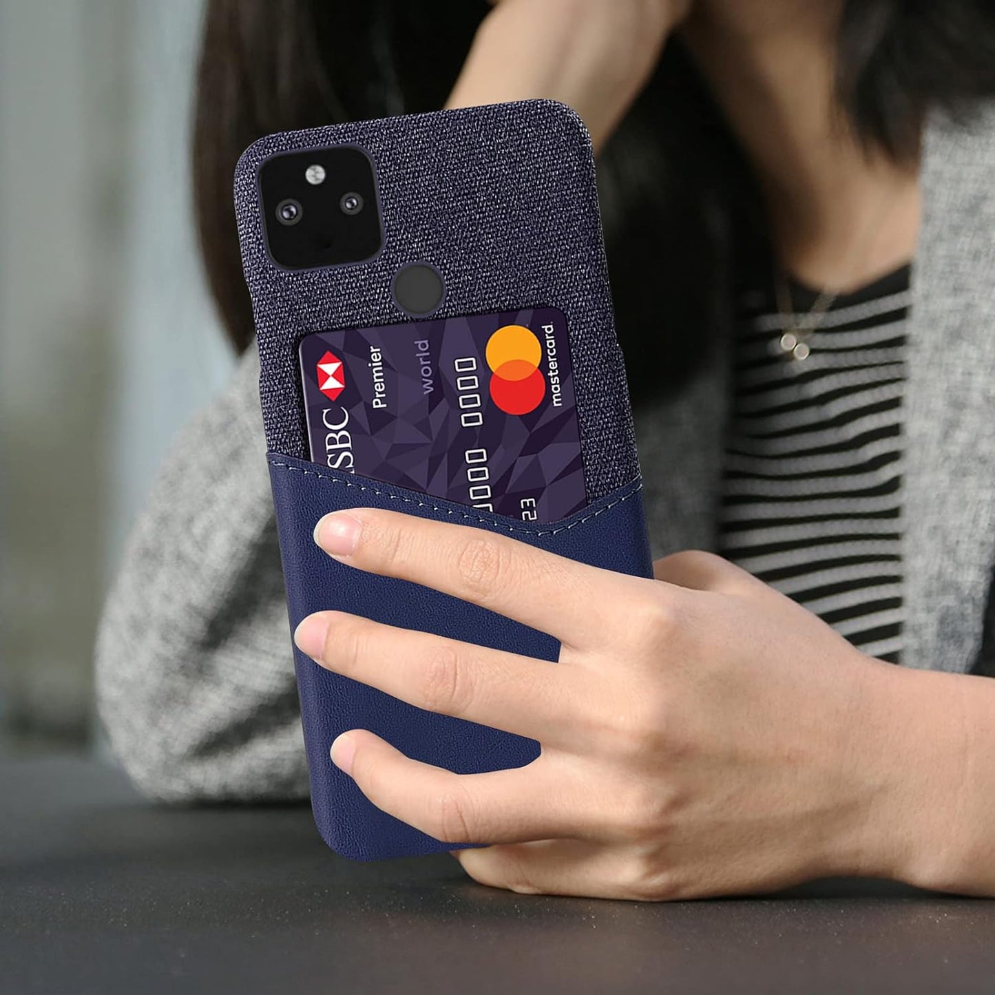 Yunbao for Pixel 4A 5G Case & Camera Lens Protector for Google Pixel 4A 5G(2020 Release),Splicing Cloth Pattern Premium Leather Case with Card Slot (Blue) Yunbao